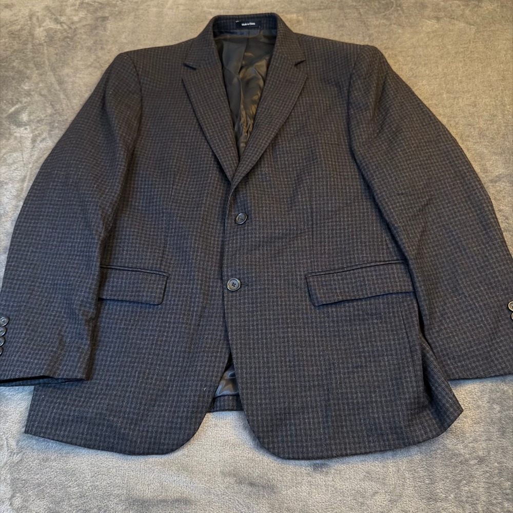 Pronto Uomo Platinum Mens 42 Short Wool Blazer Micro Check Blue Black Sport Coat